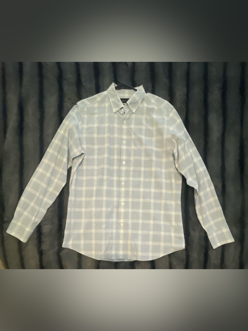 Massimo Dutti Light Blue & White Windowpane Button-Down Shirt